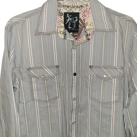 Age Of Wisdom Mens Gray Striped Shirt - Picture 4 of 6